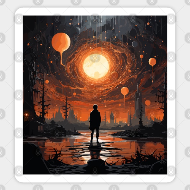 Melancholic Moonlight: Contemplating Cosmic Meltdown Sticker by Mandra